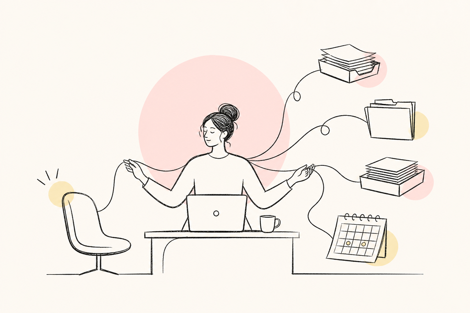 One staff member holding several disconnected work processes