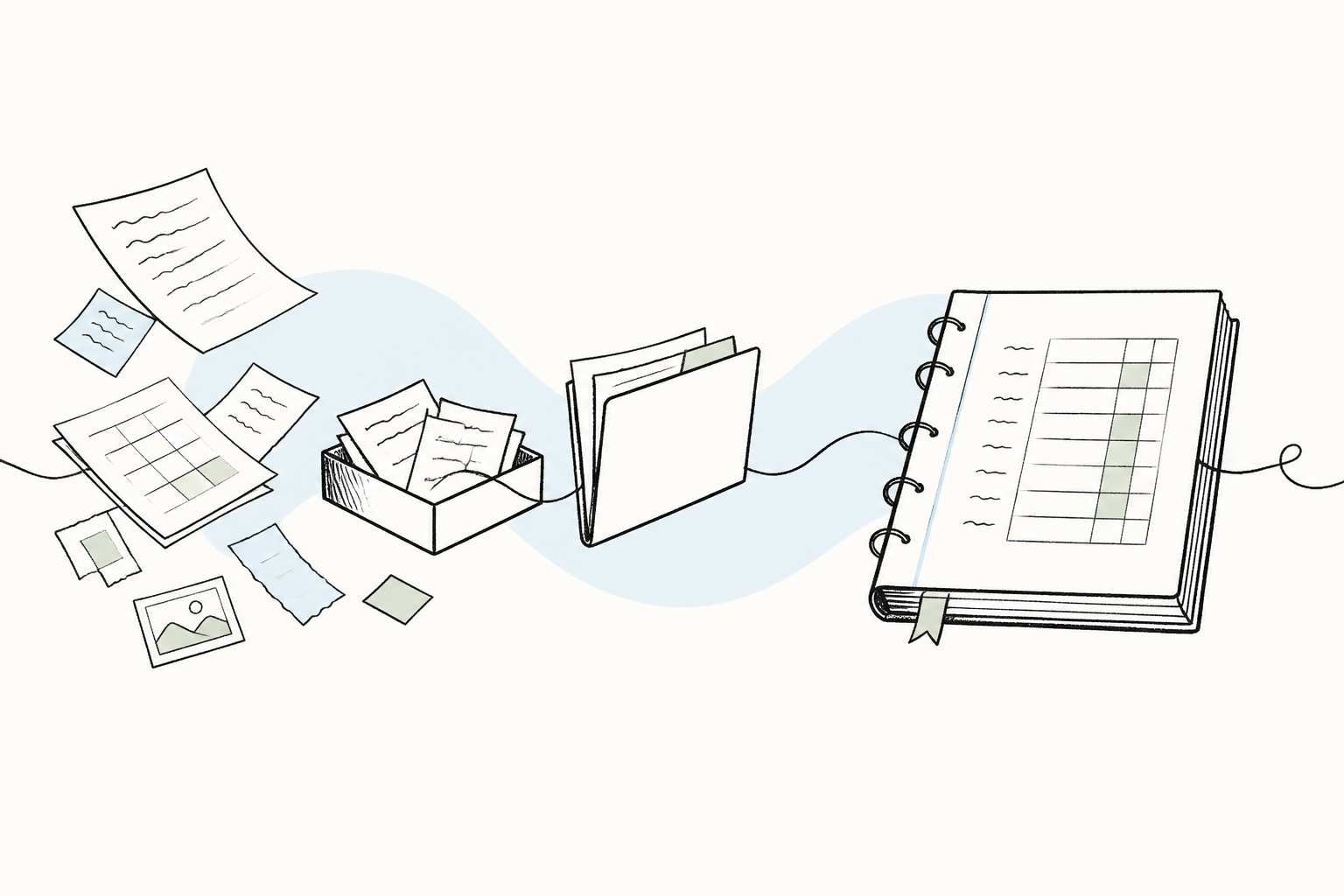 Scattered records being organized into one clear reporting record